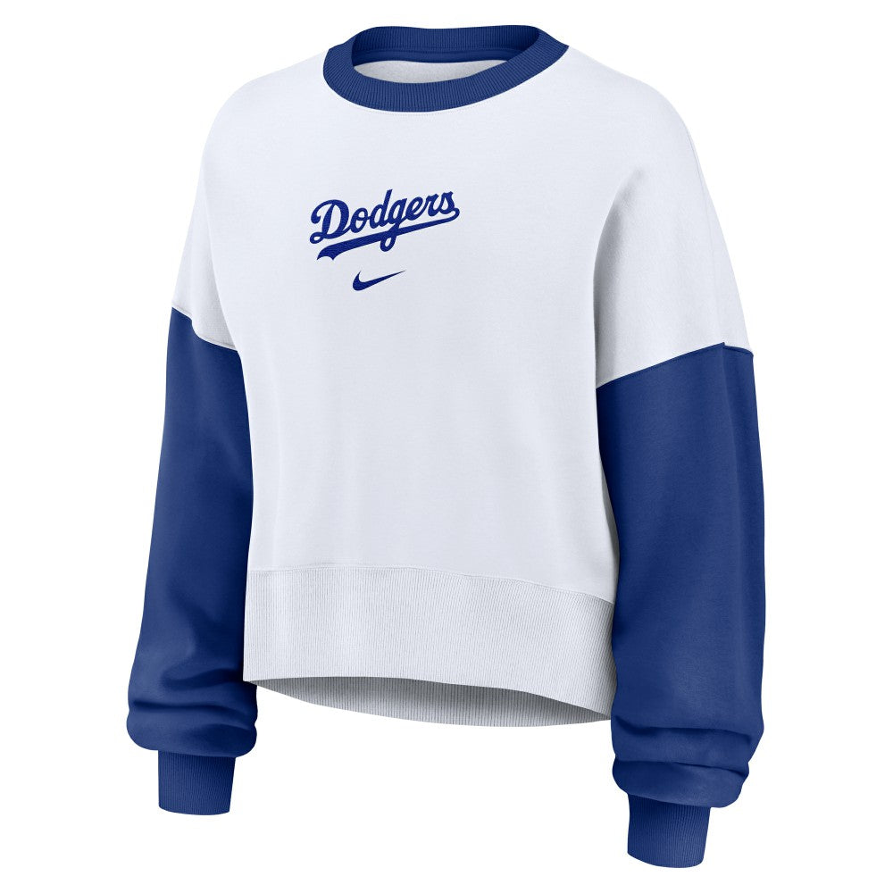 Los Angeles Dodgers Nike Women's Oversized High Hip Fleece Sweatshirt - White/Royal - Nike Lifestyle