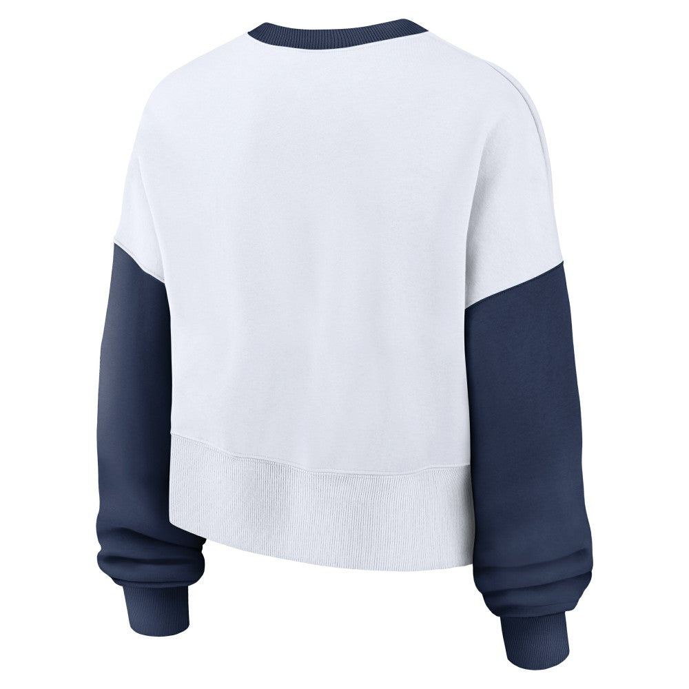 Cleveland Guardians Nike Women's Oversized High Hip Fleece Sweatshirt - White/Navy - Nike Lifestyle