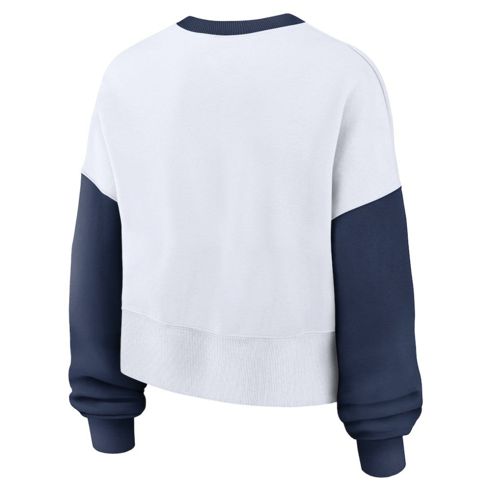 Milwaukee Brewers Nike Women's Oversized High Hip Fleece Sweatshirt - White/Navy - Nike on Sale
