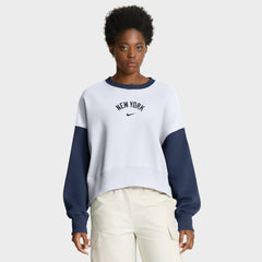 New York Yankees Nike Women's Oversized High Hip Fleece Sweatshirt - White/Navy - Nike on Sale