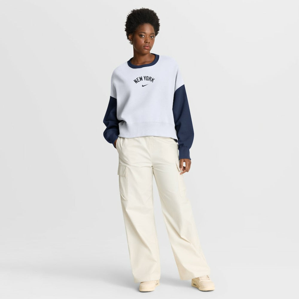 New York Yankees Nike Women's Oversized High Hip Fleece Sweatshirt - White/Navy - Nike on Sale