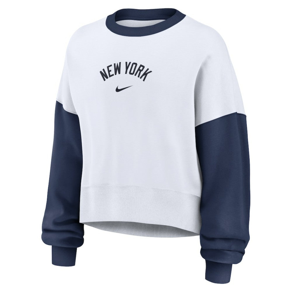 New York Yankees Nike Women's Oversized High Hip Fleece Sweatshirt - White/Navy - Nike on Sale