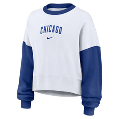Chicago Cubs Nike Women's Oversized High Hip Fleece Sweatshirt - White/Royal - Nike Discount