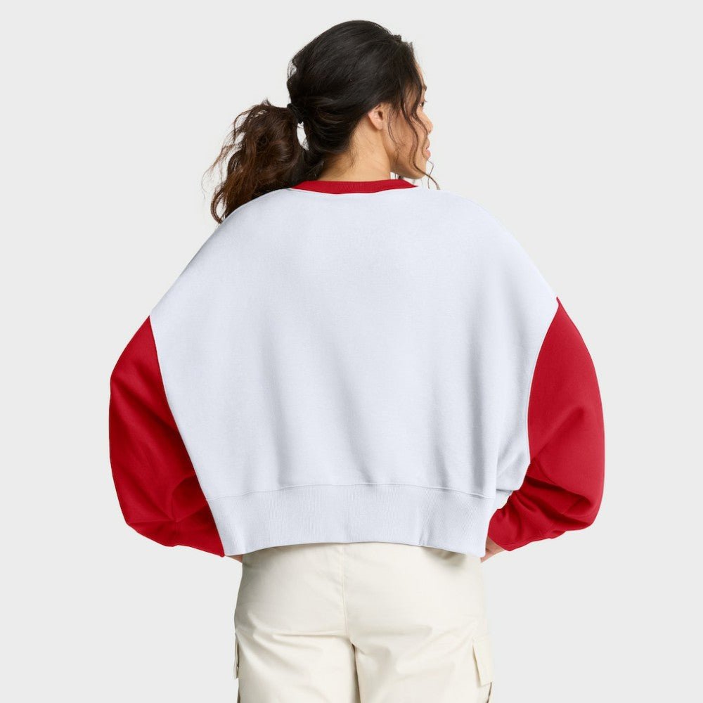 Cincinnati Reds Nike Women's Oversized High Hip Fleece Sweatshirt - White/Red - Nike Lifestyle