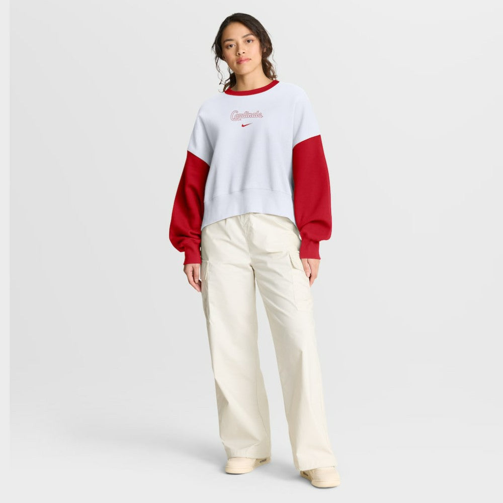 St. Louis Cardinals Nike Women's Oversized High Hip Fleece Sweatshirt - White/Red - Nike Discount