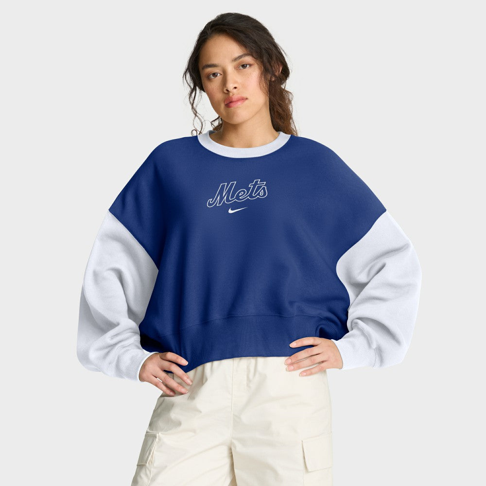 New York Mets Nike Women's Oversized High Hip Fleece Sweatshirt - Royal/White - Nike Online
