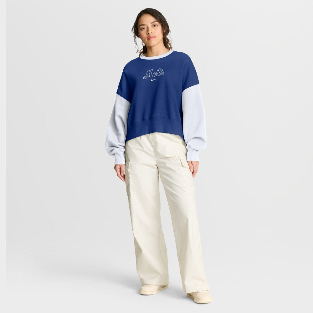 New York Mets Nike Women's Oversized High Hip Fleece Sweatshirt - Royal/White - Nike Online