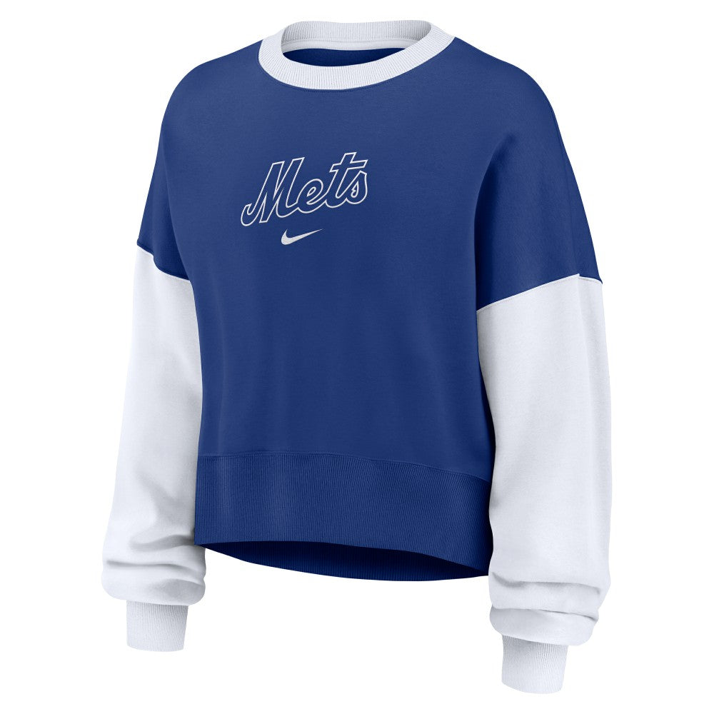 New York Mets Nike Women's Oversized High Hip Fleece Sweatshirt - Royal/White - Nike Online