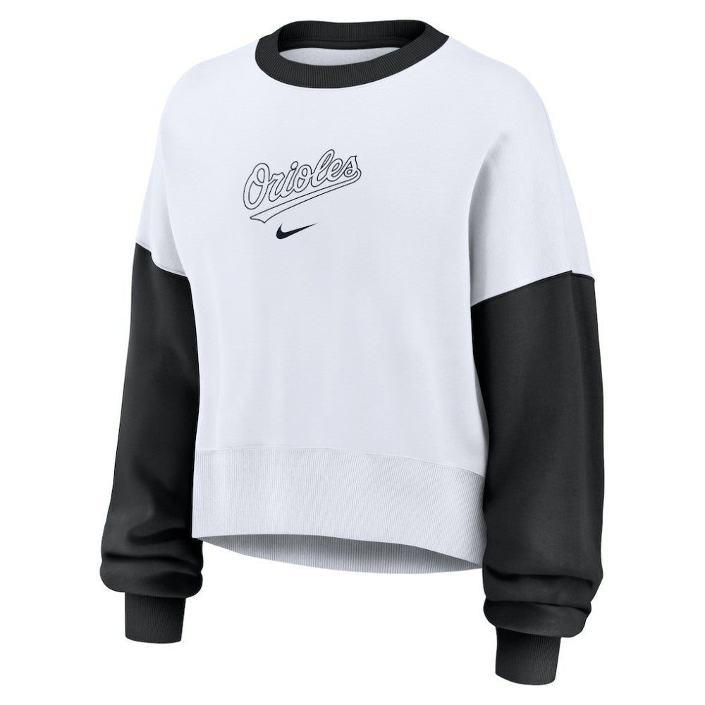 Baltimore Orioles Nike Women's Oversized High Hip Fleece Sweatshirt - White/Black - Nike on Sale