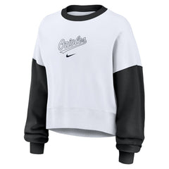 Baltimore Orioles Nike Women's Oversized High Hip Fleece Sweatshirt - White/Black - Nike on Sale