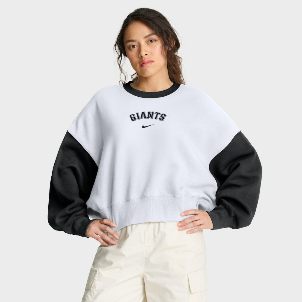 San Francisco Giants Nike Women's Oversized High Hip Fleece Sweatshirt - White/Black - Nike Lifestyle