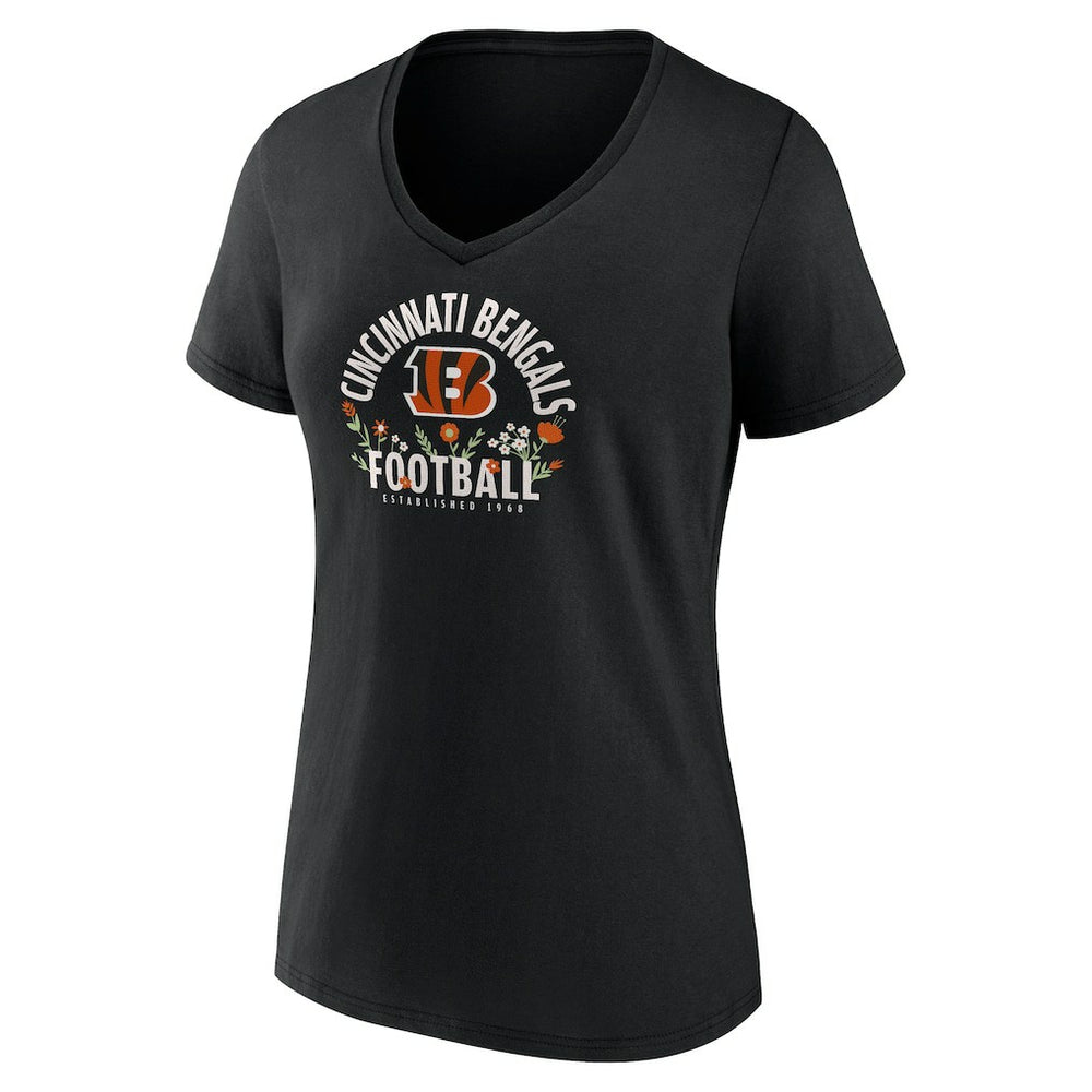 Joe Burrow Cincinnati Bengals Women's Floral Name & Number V-Neck T-Shirt Black
