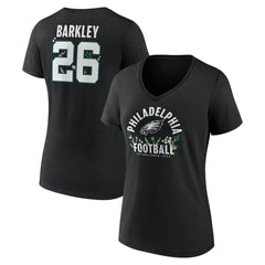 Saquon Barkley Philadelphia Eagles Women's Floral Name & Number V-Neck T-Shirt Black