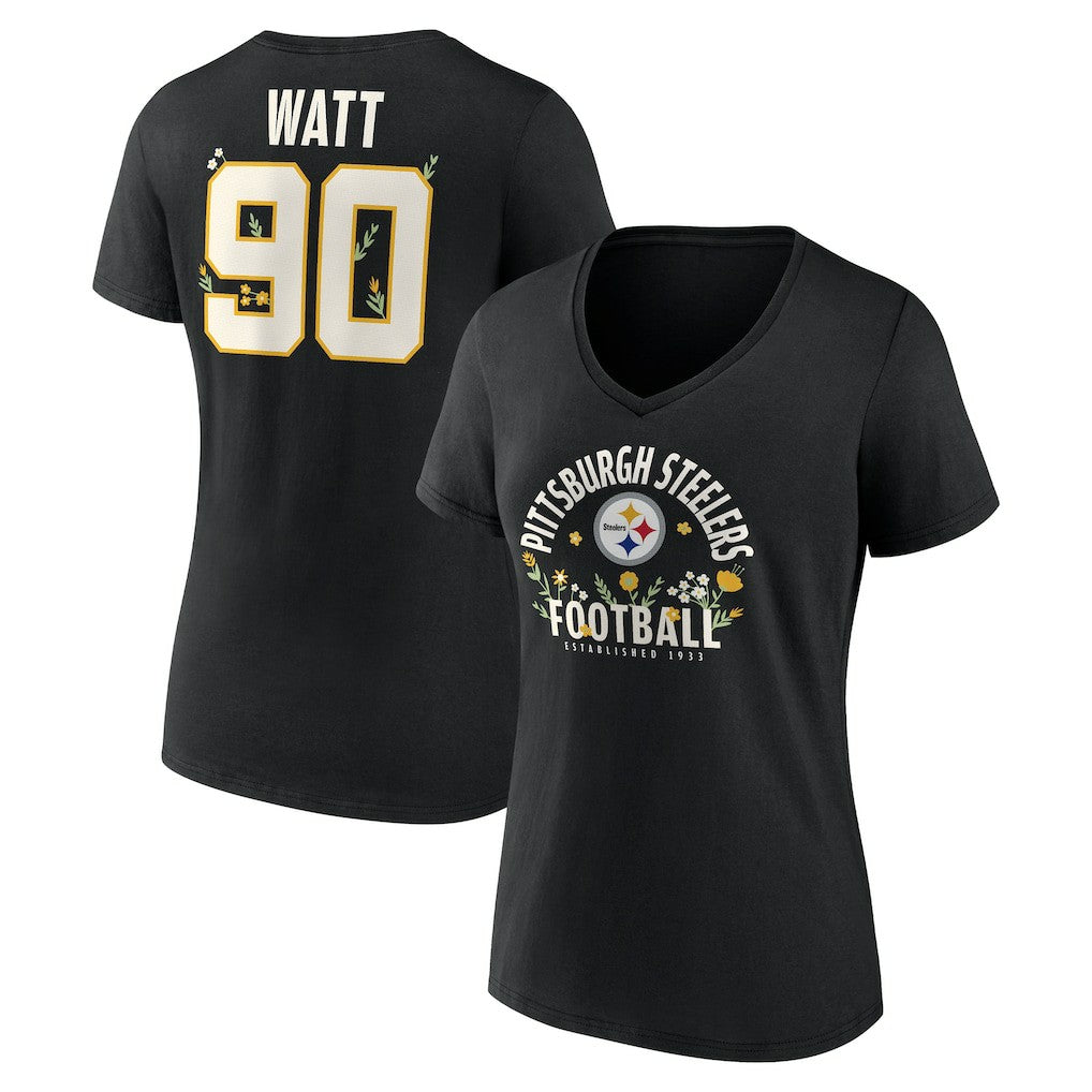 T.J. Watt Pittsburgh Steelers Women's Floral Name & Number V-Neck T-Shirt Black
