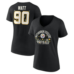 T.J. Watt Pittsburgh Steelers Women's Floral Name & Number V-Neck T-Shirt Black