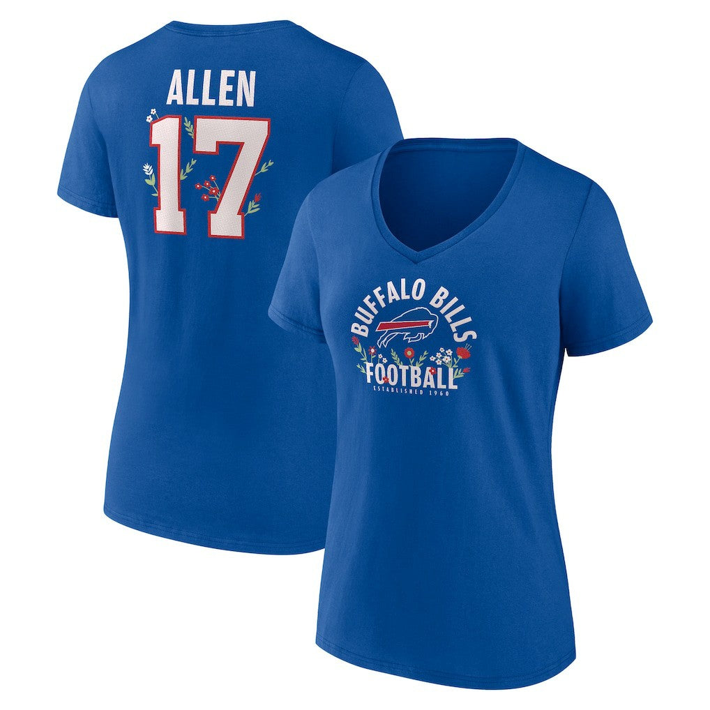 Josh Allen Buffalo Bills Women's Floral Name & Number V-Neck T-Shirt Royal