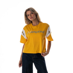 Los Angeles Chargers The Wild Collective Women's Charger Power Contrast Sleeve Insert T-Shirt Gold