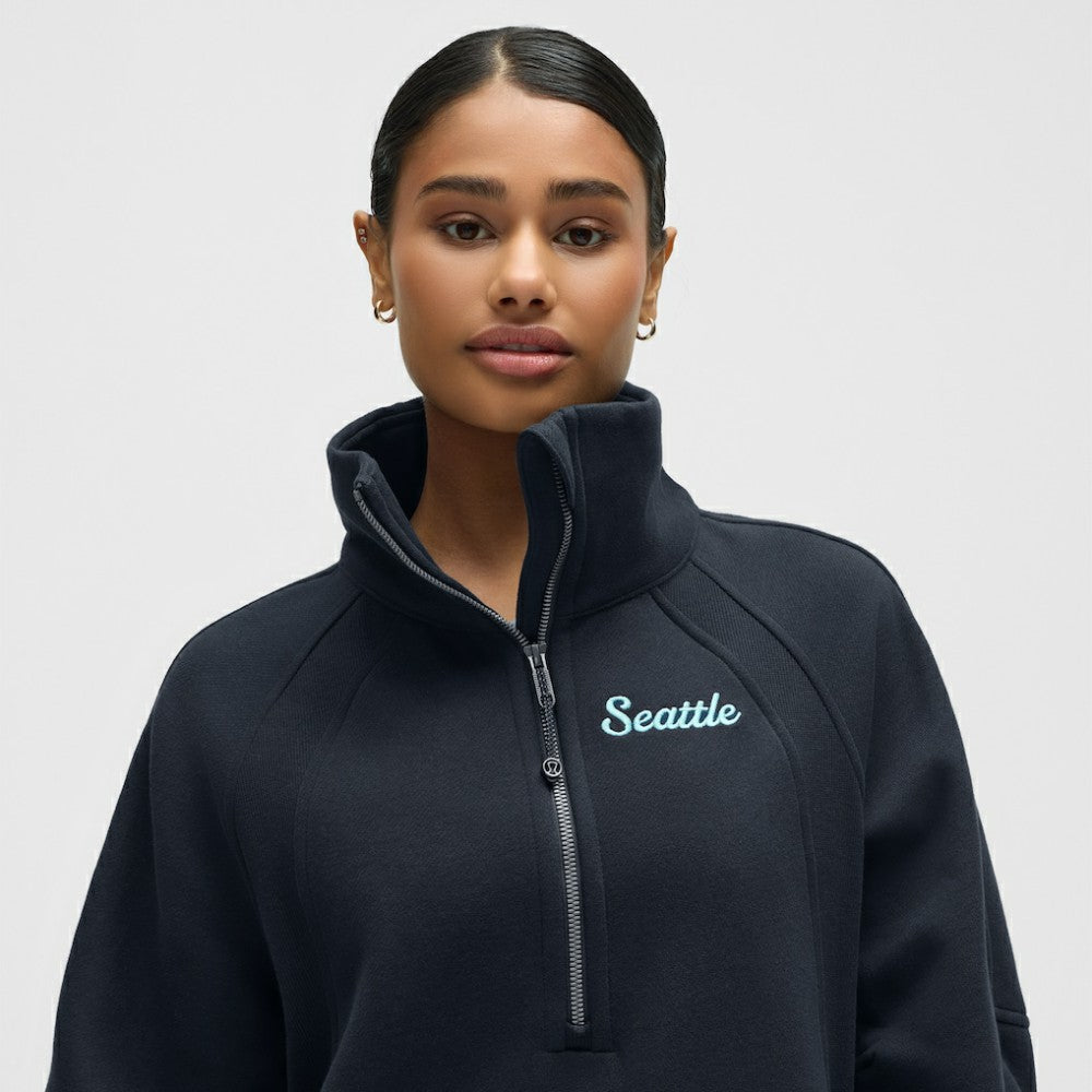 Seattle Kraken lululemon Women's Long Scuba Oversized Half-Zip Funnel Neck - True Navy - NHL 203201192