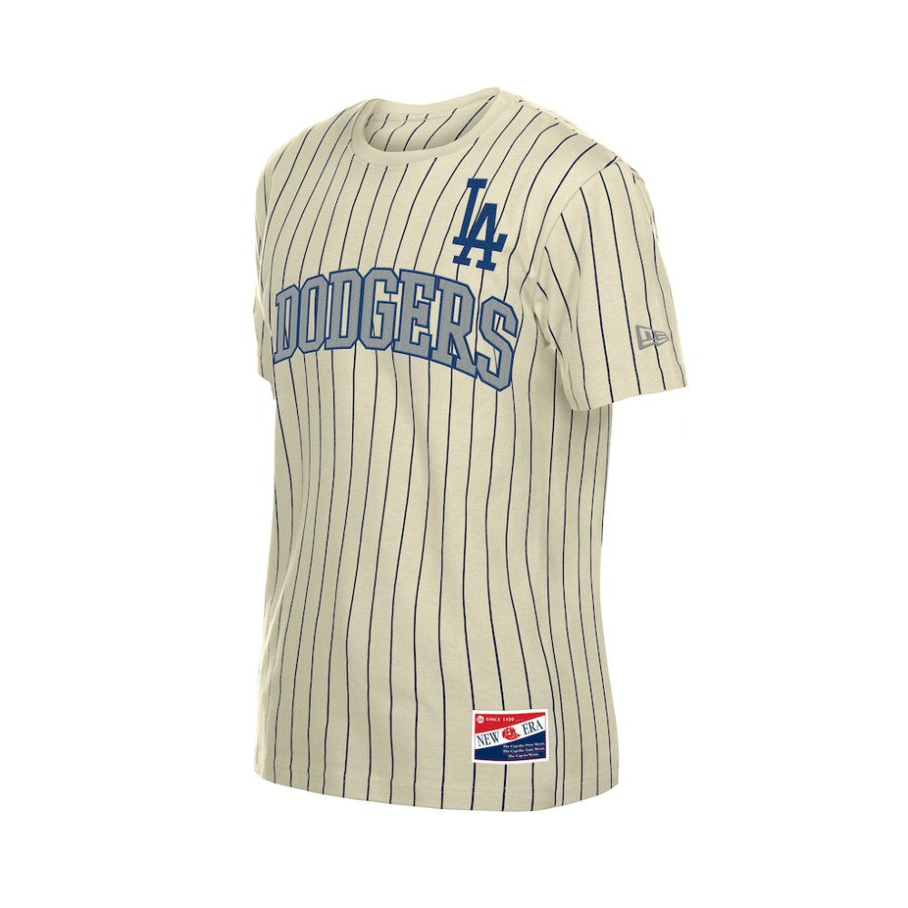 Los Angeles Dodgers New Era Throwback Meshback Pinstripe T-Shirt - Cream - New Era Sale