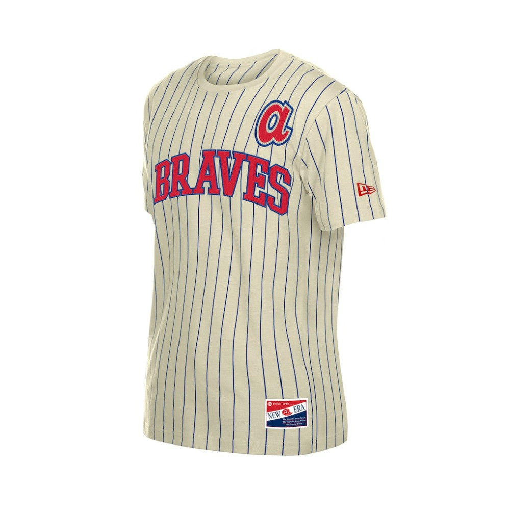 Atlanta Braves New Era Throwback Meshback Pinstripe T-Shirt - Cream - New Era Sale