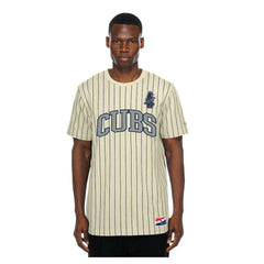 Chicago Cubs New Era Throwback Meshback Pinstripe T-Shirt - Cream - New Era on Sale
