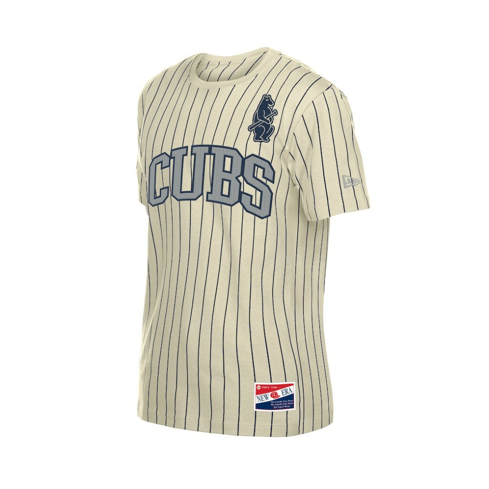 Chicago Cubs New Era Throwback Meshback Pinstripe T-Shirt - Cream - New Era on Sale