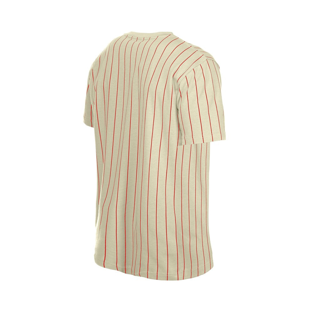 Cincinnati Reds New Era Throwback Meshback Pinstripe T-Shirt - Cream - New Era Lifestyle