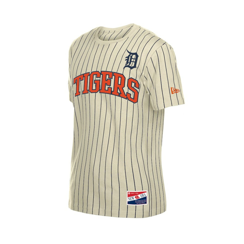 Detroit Tigers New Era Throwback Meshback Pinstripe T-Shirt - Cream - New Era Lifestyle