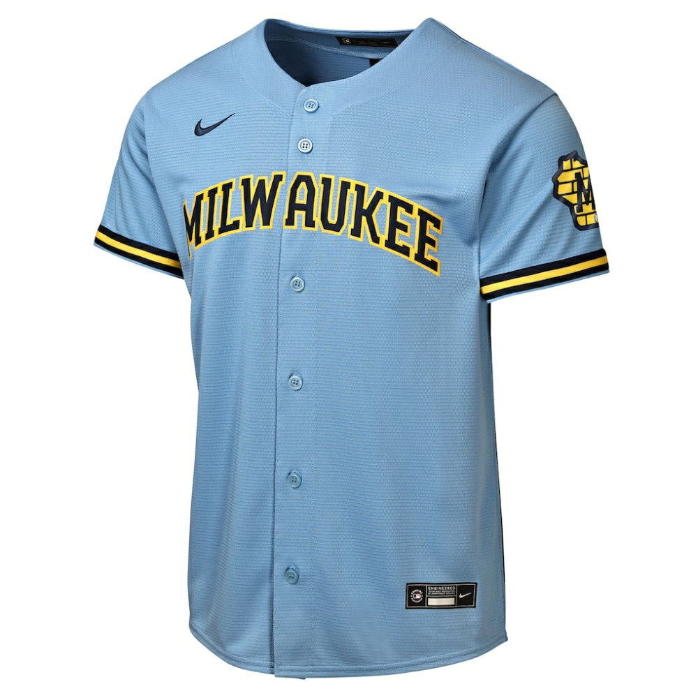 Milwaukee Brewers Nike Youth Road Stadium Jersey - Powder Blue - Nike Lifestyle