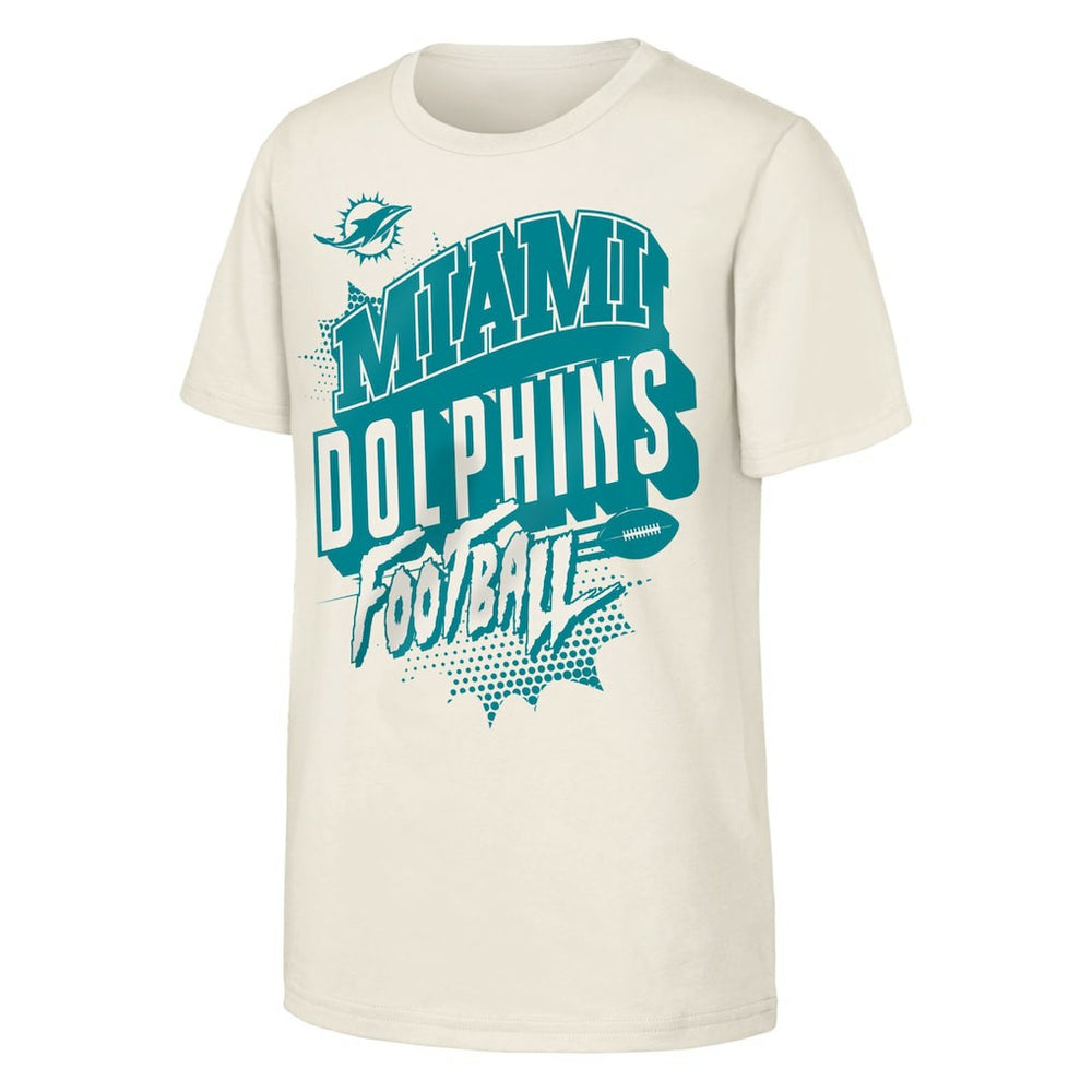 Miami Dolphins Outerstuff Youth Action Comic T-Shirt Natural