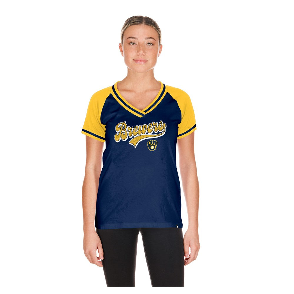 Milwaukee Brewers New Era Women's Gameday V-Neck T-Shirt - Navy - New Era Online