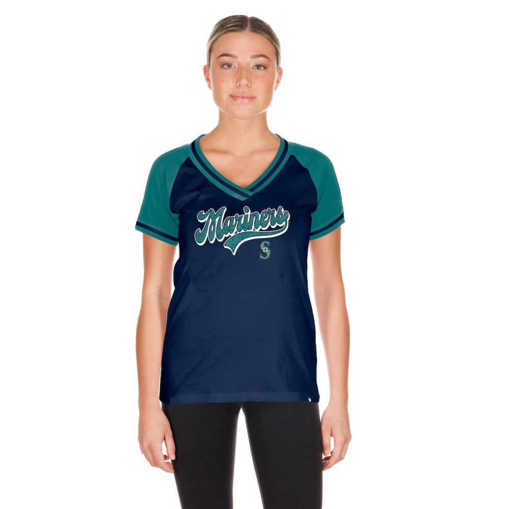 Seattle Mariners New Era Women's Gameday V-Neck T-Shirt - Navy - New Era Lifestyle
