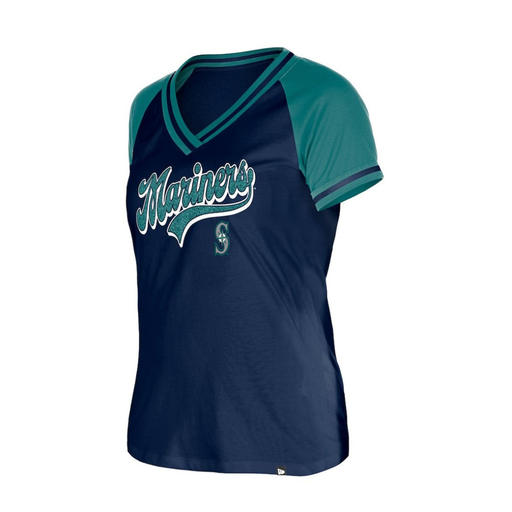 Seattle Mariners New Era Women's Gameday V-Neck T-Shirt - Navy - New Era Lifestyle