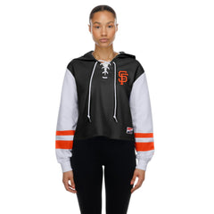 San Francisco Giants New Era Women's Boxy Lace-Up Hoodie - Black - New Era Sale