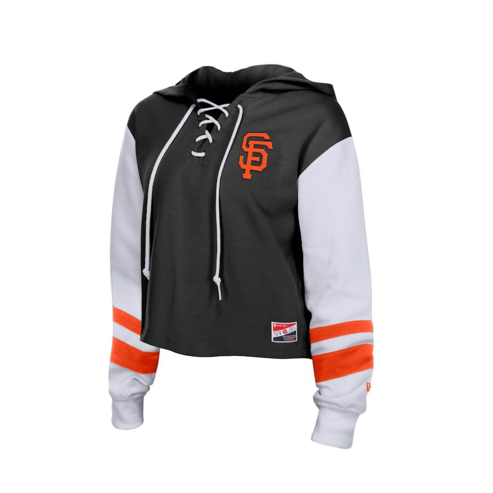 San Francisco Giants New Era Women's Boxy Lace-Up Hoodie - Black - New Era Sale