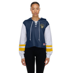 Milwaukee Brewers New Era Women's Boxy Lace-Up Hoodie - Navy - New Era Discount