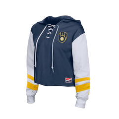 Milwaukee Brewers New Era Women's Boxy Lace-Up Hoodie - Navy - New Era Discount