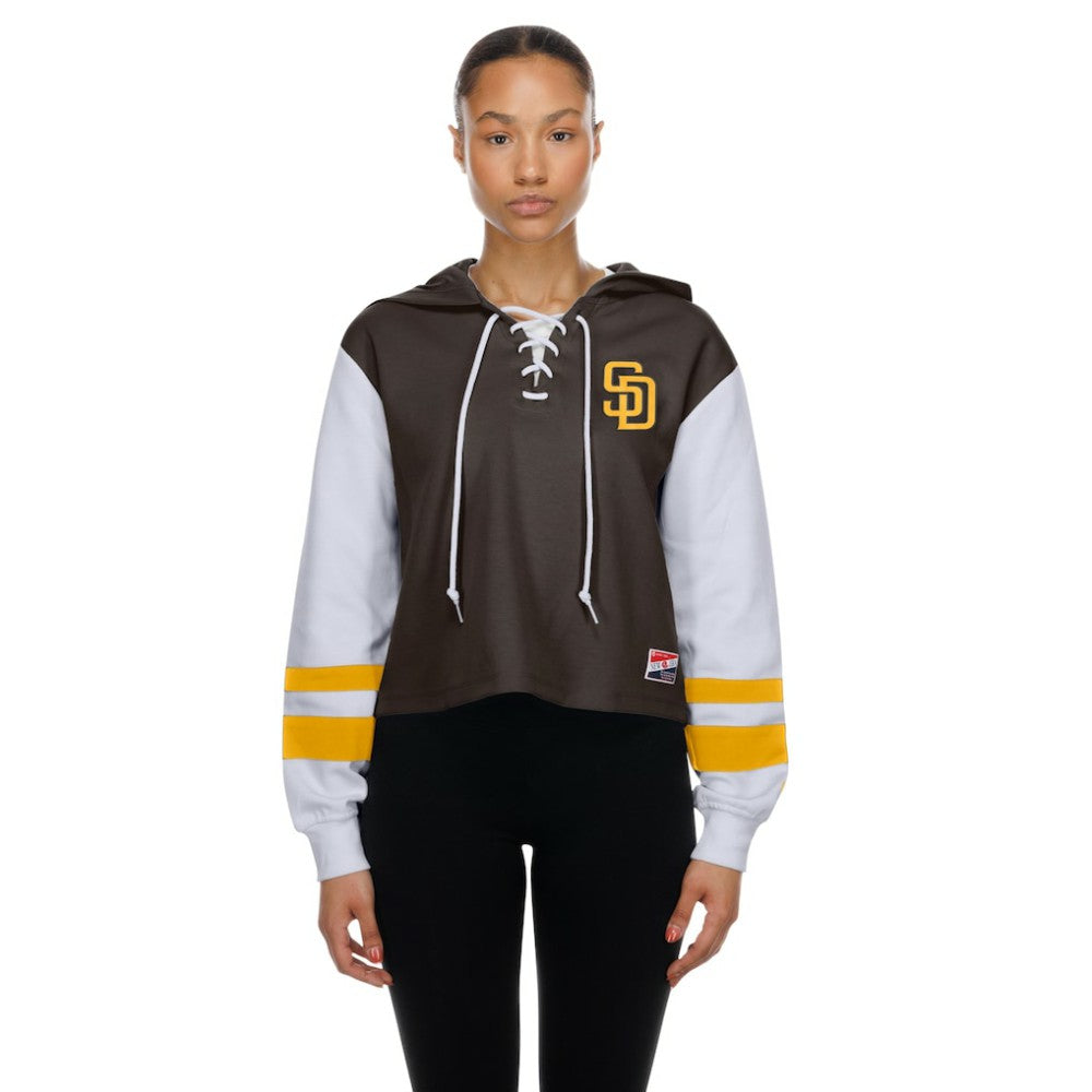 San Diego Padres New Era Women's Boxy Lace-Up Hoodie - Brown - New Era Discount