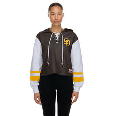 San Diego Padres New Era Women's Boxy Lace-Up Hoodie - Brown - New Era Discount