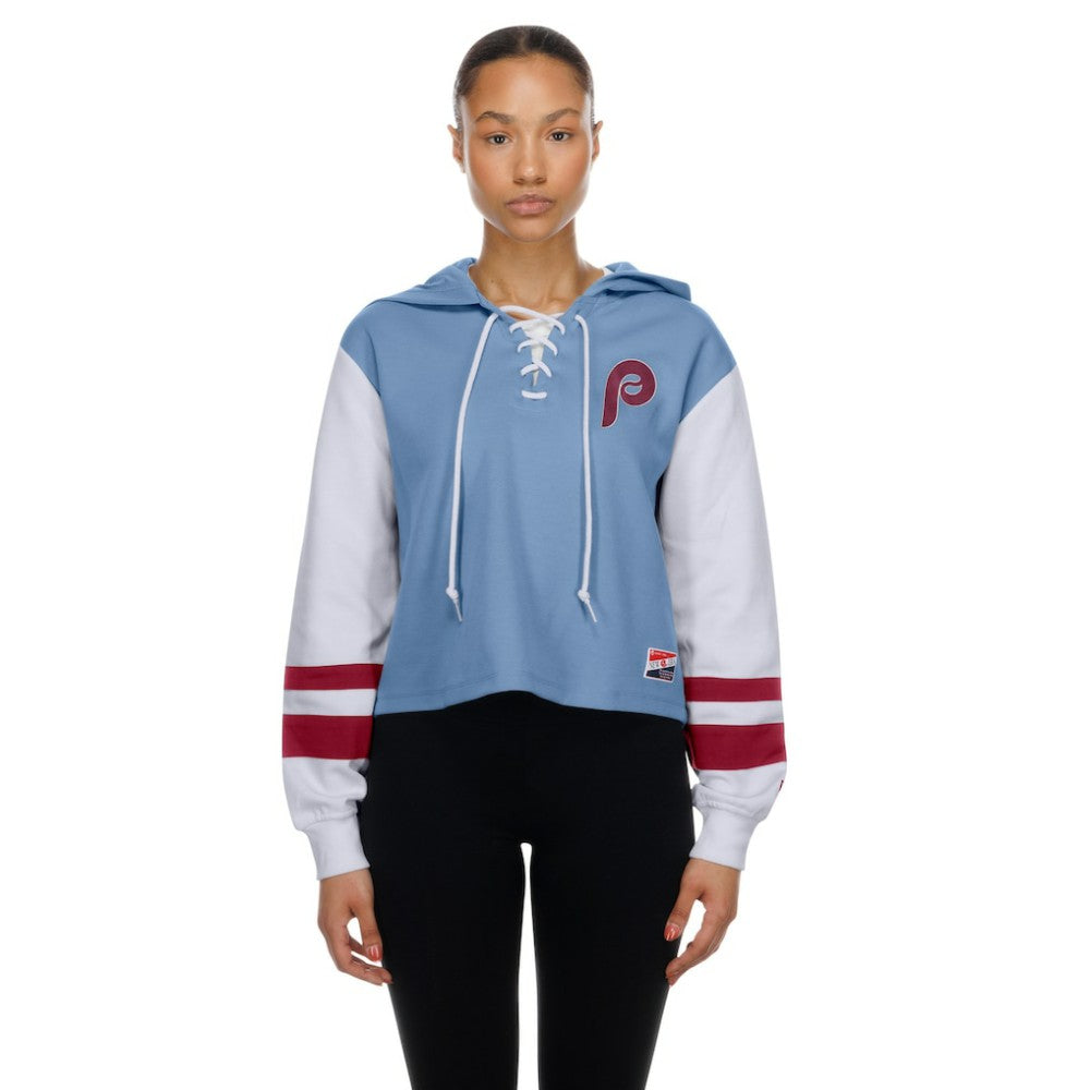 Philadelphia Phillies New Era Women's Boxy Lace-Up Hoodie - Light Blue - New Era Lifestyle