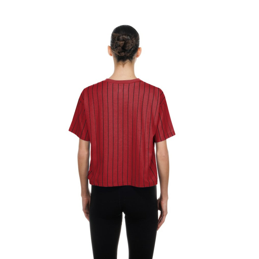 Arizona Diamondbacks New Era Women's Throwback Meshback Pinstripe Boxy T-Shirt - Red - New Era Sale