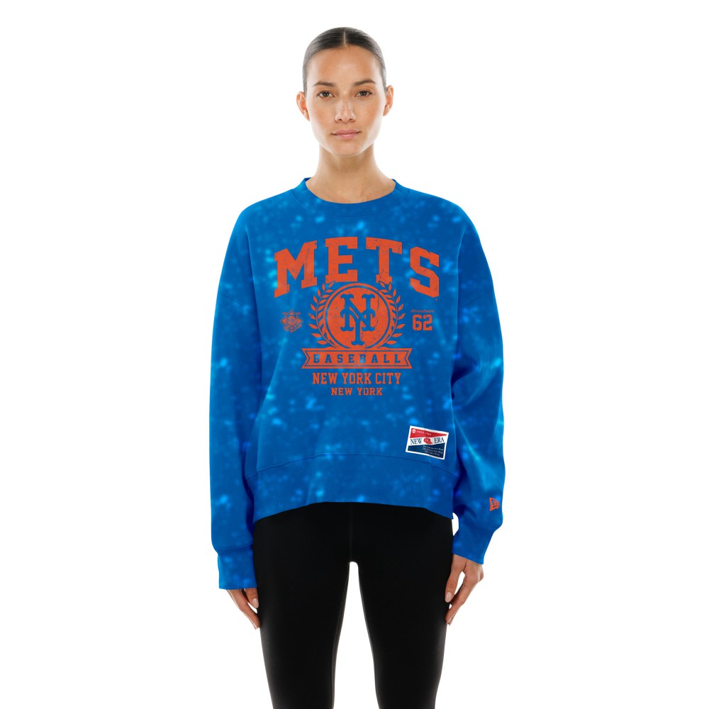 New York Mets New Era Women's Throwback Oversized Boxy Sweatshirt - Royal - New Era on Sale