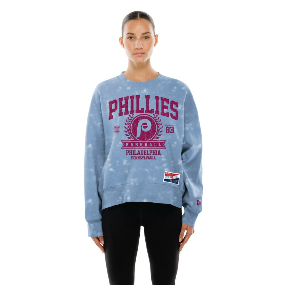 Philadelphia Phillies New Era Women's Throwback Oversized Boxy Sweatshirt - Light Blue - New Era on Sale