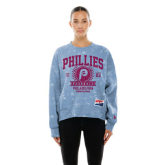 Philadelphia Phillies New Era Women's Throwback Oversized Boxy Sweatshirt - Light Blue - New Era on Sale
