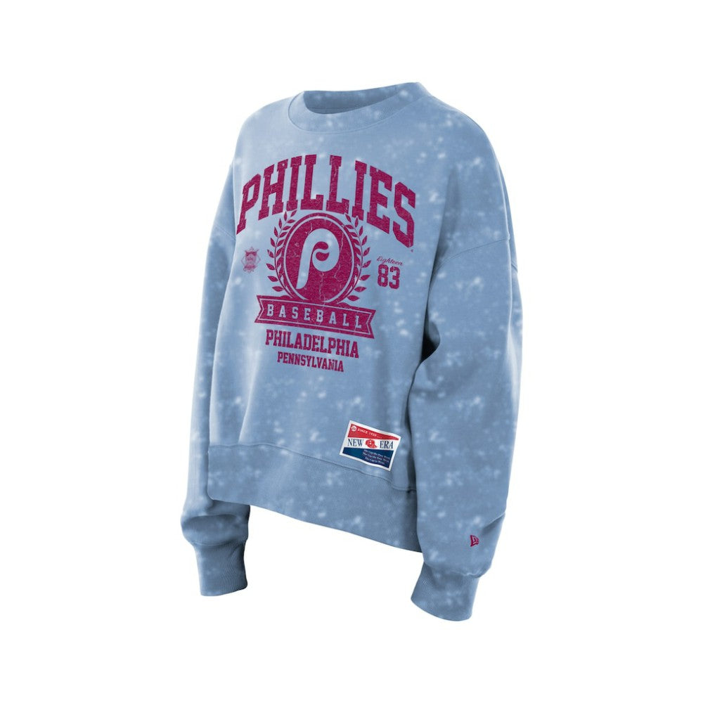 Philadelphia Phillies New Era Women's Throwback Oversized Boxy Sweatshirt - Light Blue - New Era on Sale