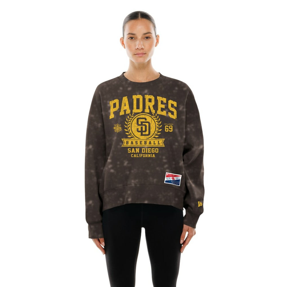San Diego Padres New Era Women's Throwback Oversized Boxy Sweatshirt - Brown - New Era Discount