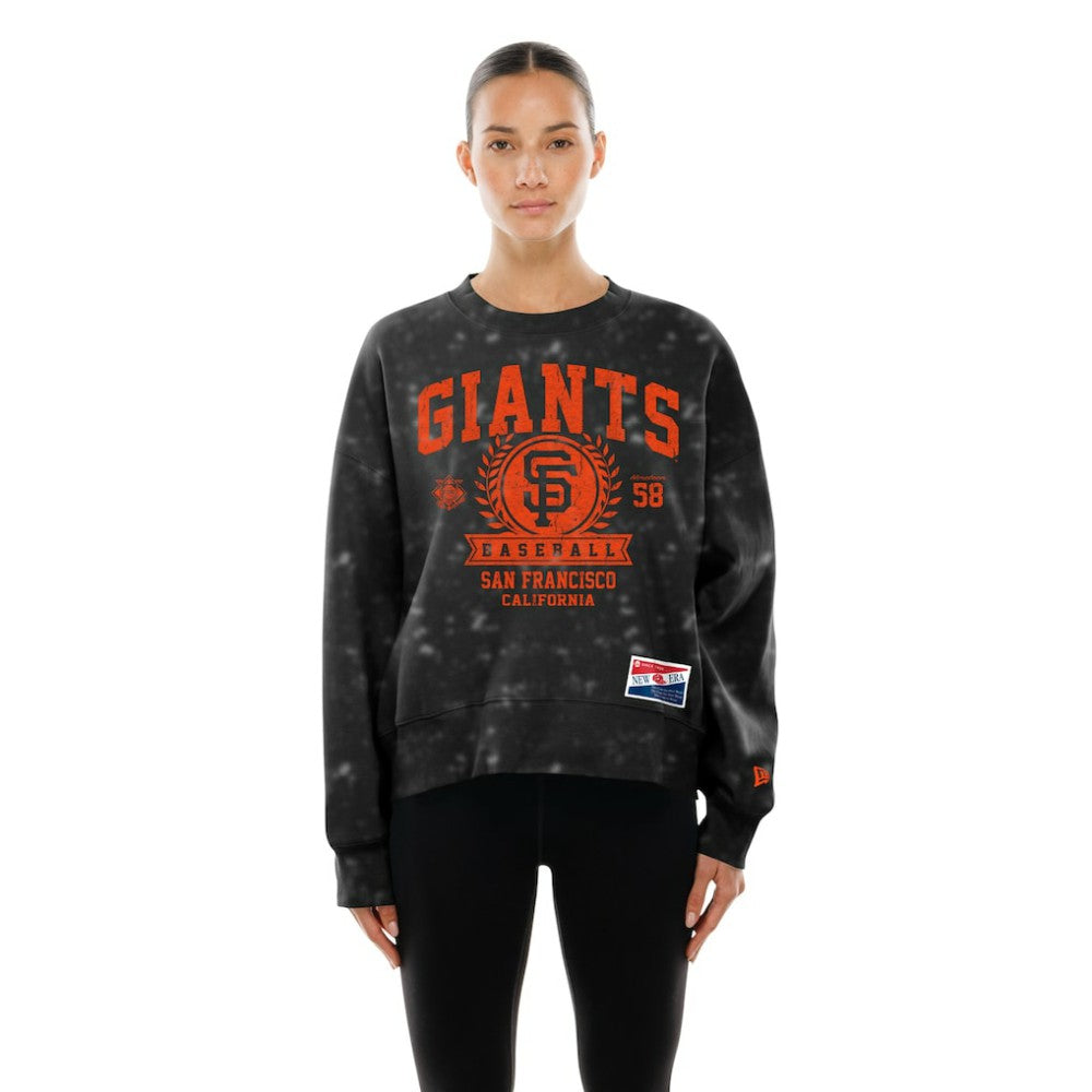 San Francisco Giants New Era Women's Throwback Oversized Boxy Sweatshirt - Black - New Era on Sale