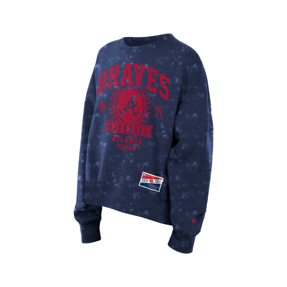 Atlanta Braves New Era Women's Throwback Oversized Boxy Sweatshirt - Navy - New Era Lifestyle