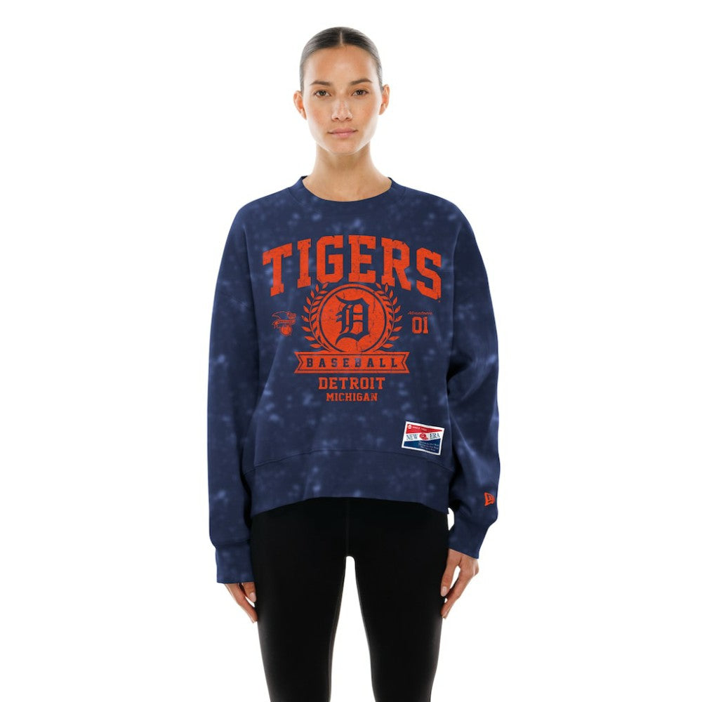Detroit Tigers New Era Women's Throwback Oversized Boxy Sweatshirt - Navy - New Era on Sale