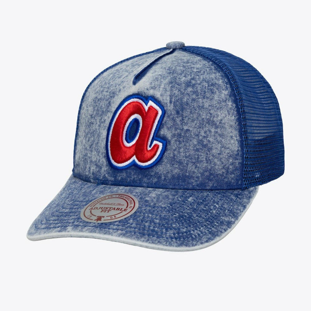 Atlanta Braves Mitchell & Ness Unisex Cooperstown Gameday Adjustable Trucker Hat - Blue - Mitchell & Ness Online